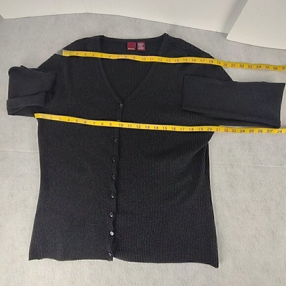 Merona Womens Dark Gray To Black Metallic Button Up Long Sleeve Sweater Size XL - Picture 7 of 10